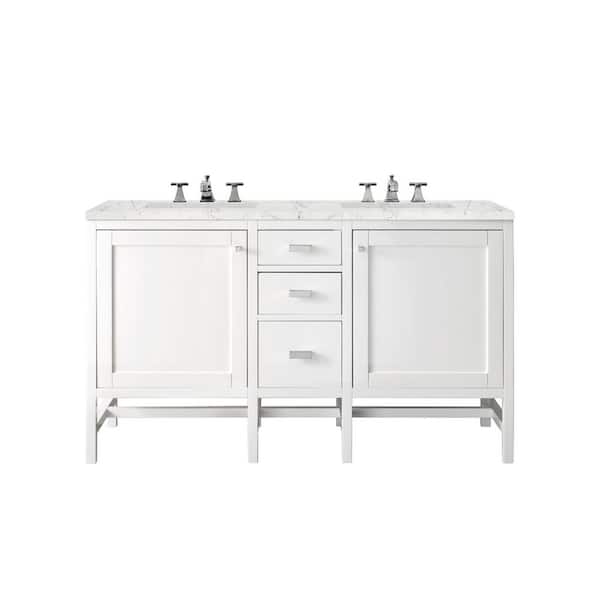 James Martin Vanities Addison 60 in. W x 23.5 in. D x 35.5 in H Double Bath Vanity in White with Eternal Jasmine Pearl Quartz Top