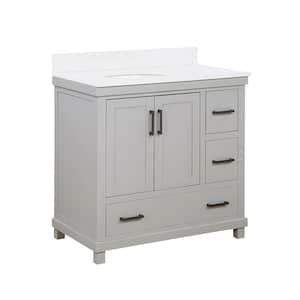 Rion 36 in. Gray Bathroom Vanity with White Composite Granite Vanity Top Ceramic Oval Sink and Backsplash