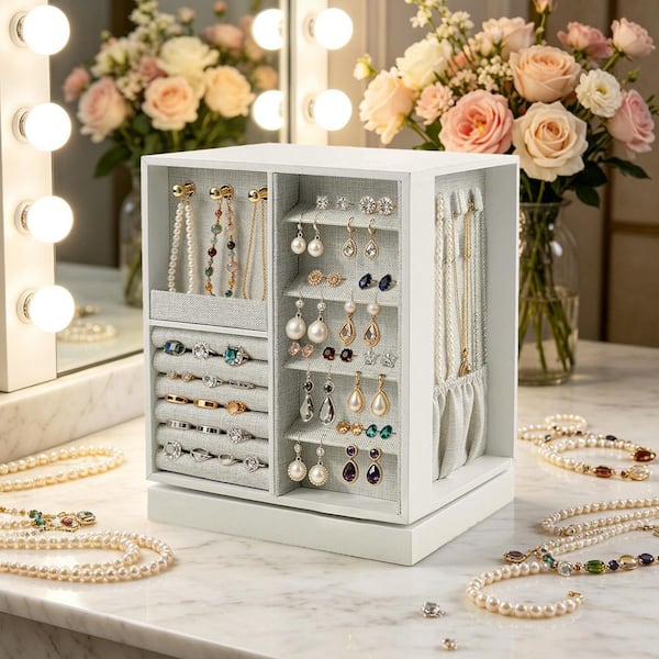 ilemong Jewelry Box 360° Rotating Jewelry Organizer Vertical