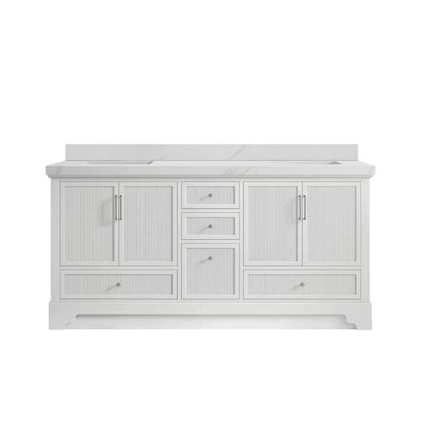 Willow Collections Alys 72 in. W x 22 in. D x 36 in. H Double Sink Bath Vanity in White with 2" Calacatta Sienna Quartz Top