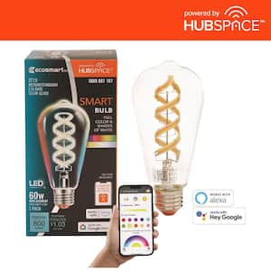 60-Watt Equivalent Smart ST19 Clear Color Changing CEC LED Light Bulb with Voice Control (1-Bulb) Powered by Hubspace