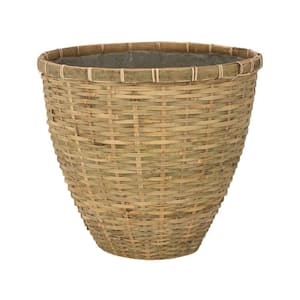11.4 in. W x 9.8 in. H Small Round Bamboo Cement/Bamboo Diego Planter, Modern Bamboo Garden Decor