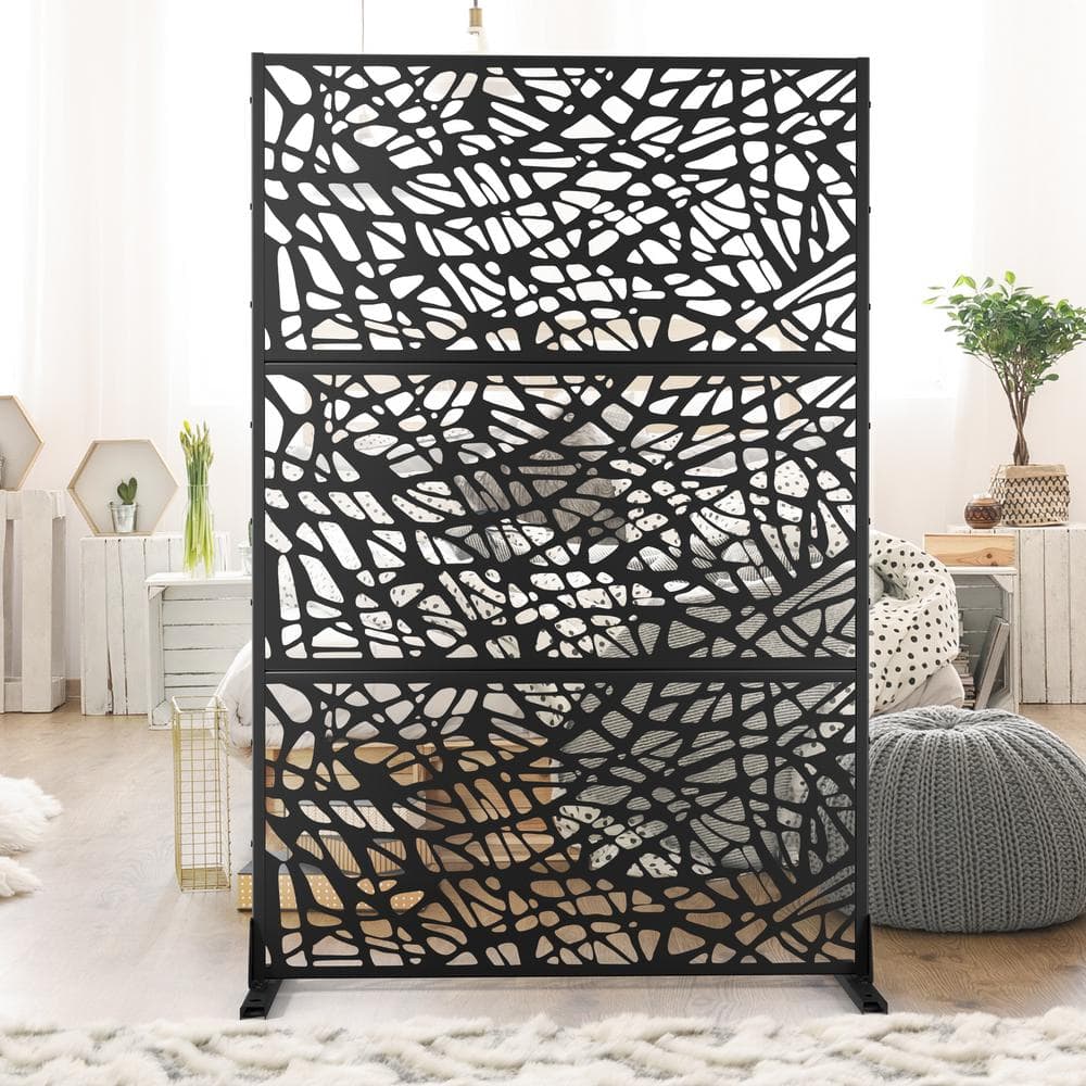 72 in. x 47 in. Outdoor Metal Privacy Screen Garden Fence in Web Pattern in Black