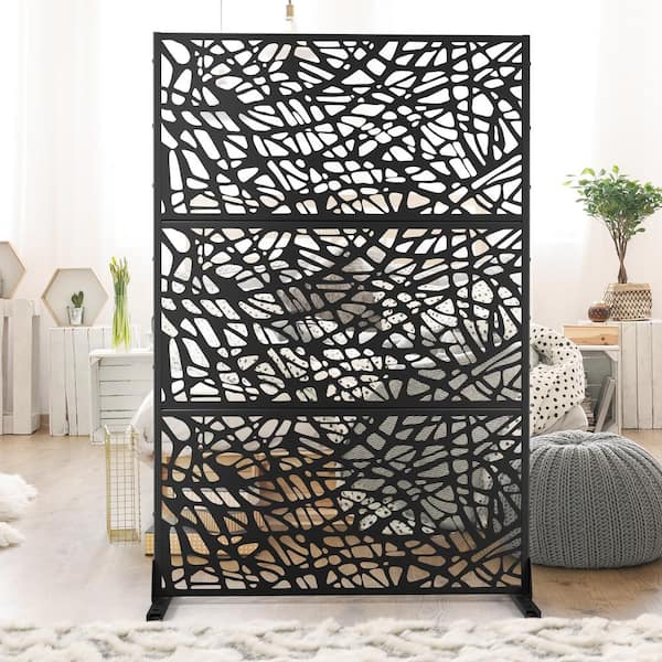 72 in. x 47 in. Outdoor Metal Privacy Screen Garden Fence in Web Pattern in Black
