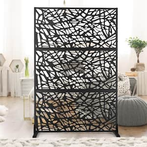 72 in. x 47 in. Outdoor Metal Privacy Screen Garden Fence in Web Pattern in Black