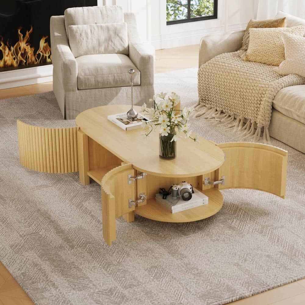 47 in. W Natural Oval Wood Coffee Table with 1 shelf, 2 Storage price history on PriceWatchPro