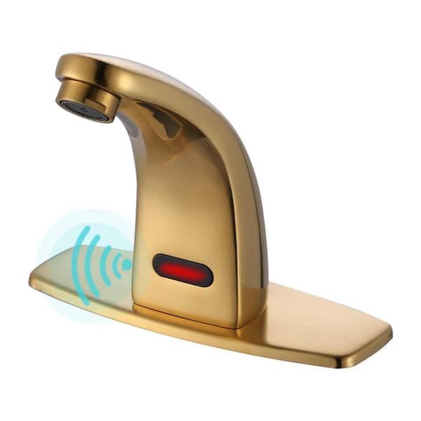 AVITAS Automatic Sensor Touchless Single Hole Bathroom Faucet with Battery Operated Temperature Mixer and Deckplate in Gold