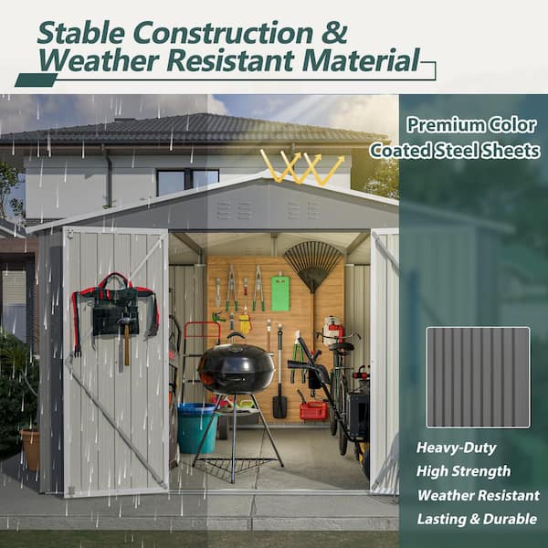 10 ft. W x 10 ft. D Gray Metal Storage Shed for Outdoor with