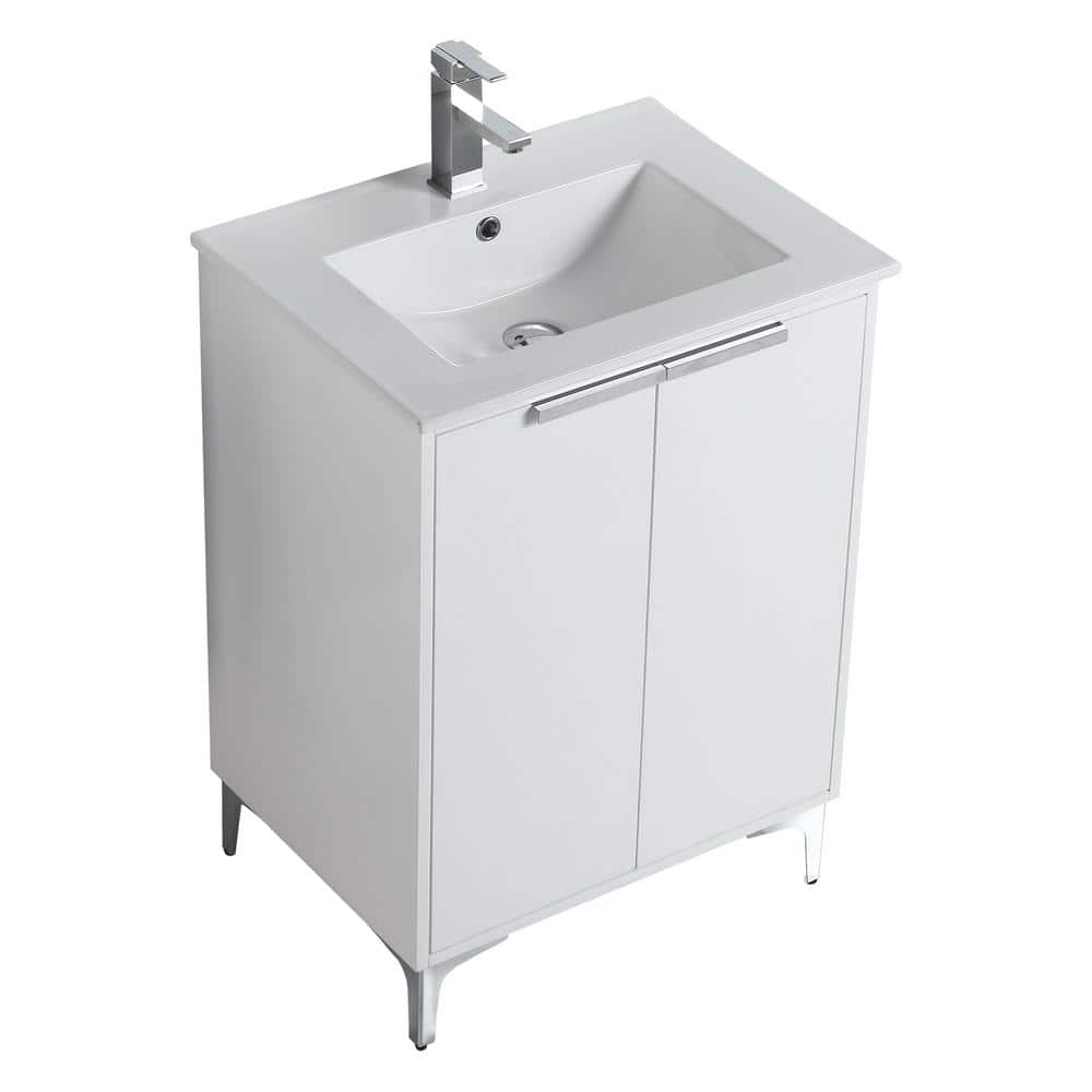 Matte White 24" Bathroom Vanity with Polished Chrome Hardware
