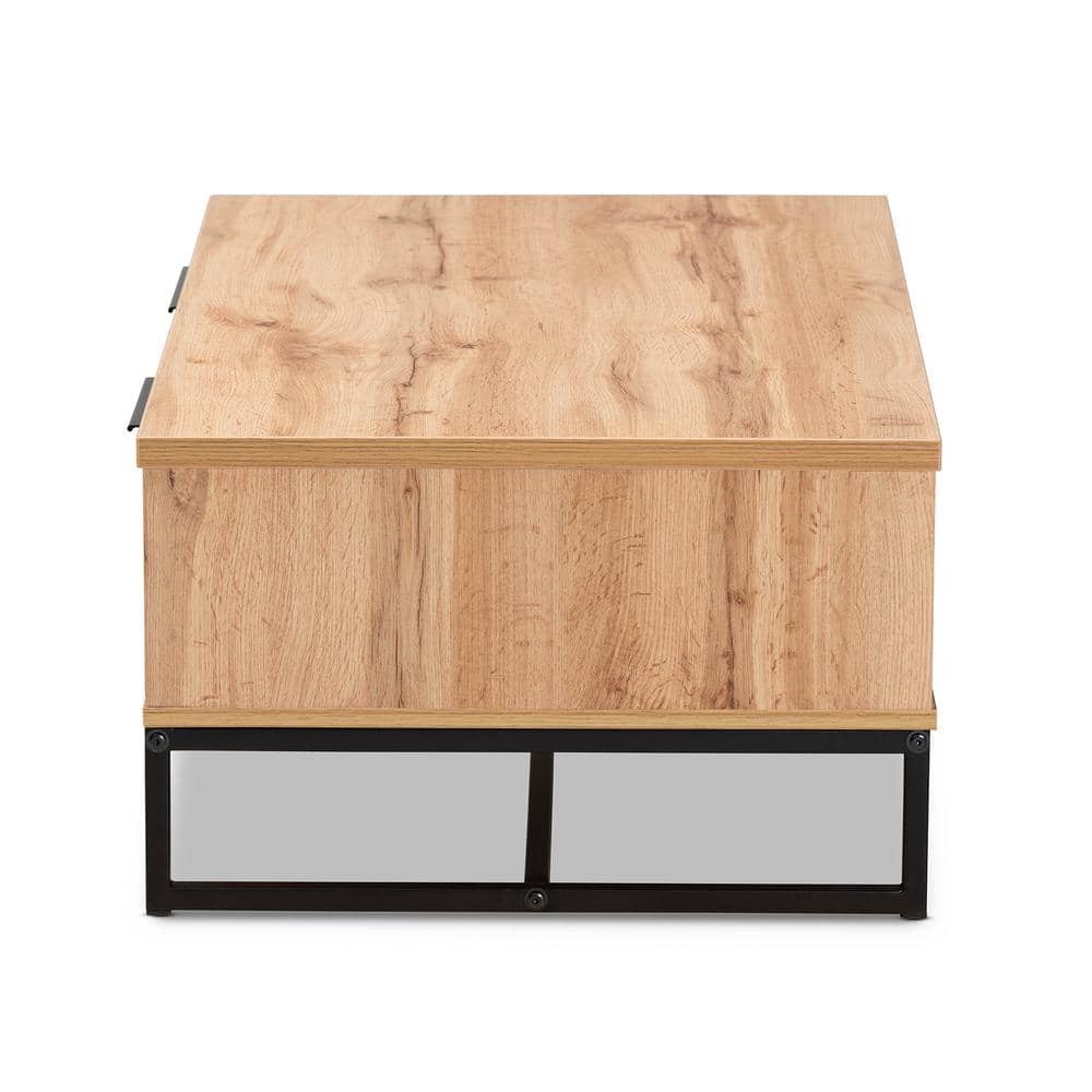 Oak Brown and Black Rectangular Coffee Table with Storage