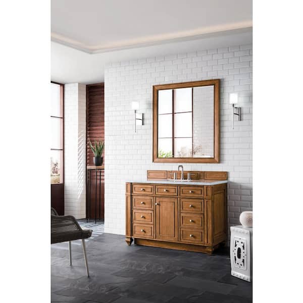 Bristol 44 in. W x 40 in. H Rectangular Framed Wall Mount Bathroom Vanity Mirror in Saddle Brown