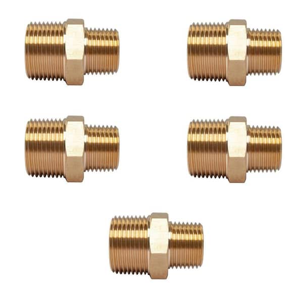 3/4 in. x 1/2 in. MIP Brass Pipe Hex Reducing Nipple Fitting (5-Pack)