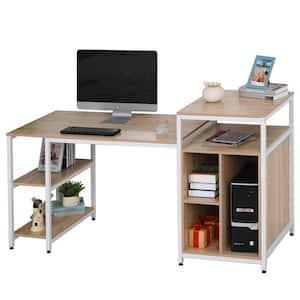 68 in. Rectangular White Writing Computer Desk with Built-In Storage