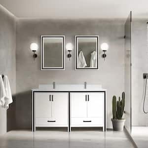 Ziva 60 in W x 22 in D White Double Bath Vanity, Cultured Marble Top, Faucet Set and 22 in Mirrors