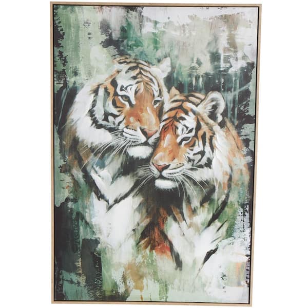 1-Panel Tiger Shaded Framed Wall Art with Green Accents 49 in. x 33 in.