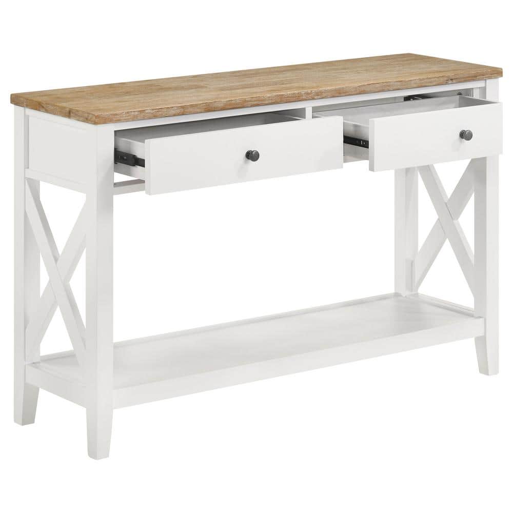 Coastal Brown and White Wood Console Table with Storage