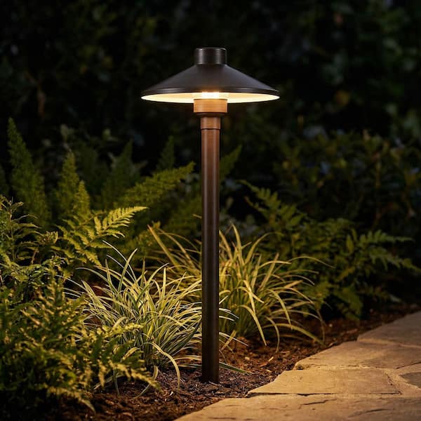 Low Voltage Brushed Antique Brass Hardwired Outdoor Weather Resistant Path Light with No Bulb Included
