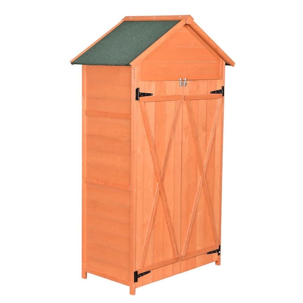 Zeus & Ruta 3 ft. W x 2 ft. D Wood Garden Storage Shed with Lockable Doors for Patio Furniture, Backyard, Lawn (6 sq. ft.)