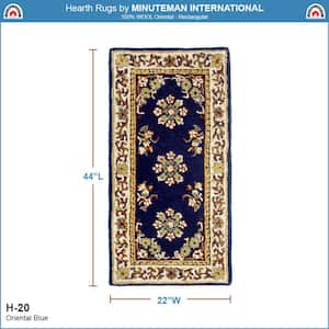 Oriental Rectangular Hearth Rug, 44 Inch Long, Blue