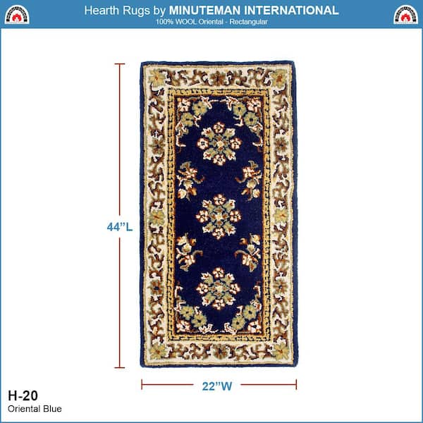 Oriental Rectangular Hearth Rug, 44 Inch Long, Blue