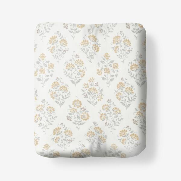 The Company Store Company Cotton Mariel Bouquet Gold Cotton Percale King Fitted Sheet