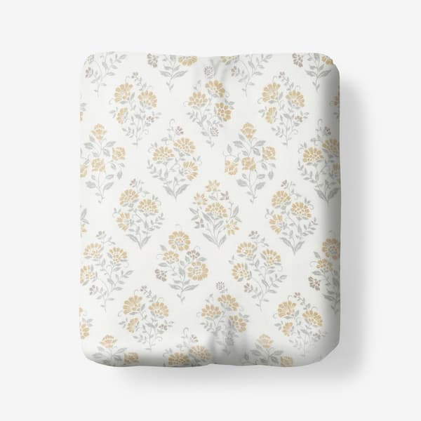 The Company Store Company Cotton Mariel Bouquet Gold Cotton Percale Queen Fitted Sheet