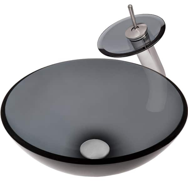 1/2 Thick Clear Black Oval/Boat Glass Vessel Sink Pop Up Drain & Mounting Ring