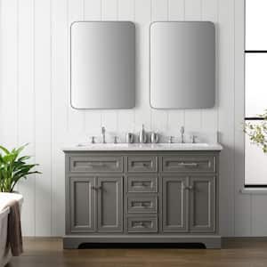 Thompson 54 in. W x 22 in. D Bath Vanity in Gray with Engineered Stone Vanity Top in Carrara White with White Sinks