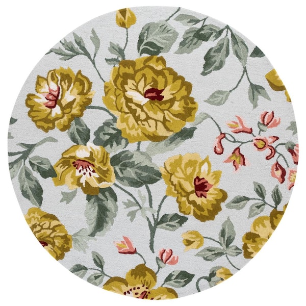 Jardin 6 ft. x 6 ft. Gold/Sage Floral Round Rug
