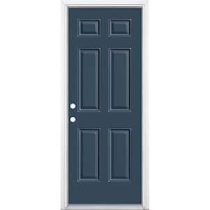 30 in. x 80 in. 6-Panel Right-Hand Inswing Painted Steel Prehung Front Exterior Door with Brickmold