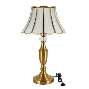 19.68 in. Gold Retro Task & Reading Table Lamp for Bedroom Living Room Home Decor with Glass Shade, No Bulbs Included