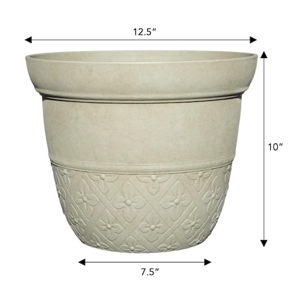CHG CLASSIC HOME & GARDEN Clover River Stone Medium Resin Round Planter  with Optional Drainage Hole (12.5 in. L x 12.5 in. W x 10 in. H)  HD1434-403R - The Home Depot