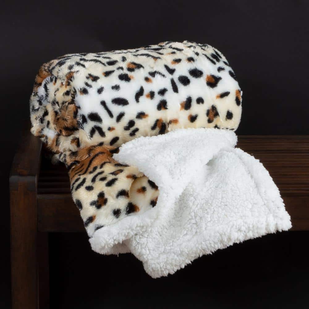 Tiger Print Fleece Sherpa Reversible Throw Blanket 50x60 Inch