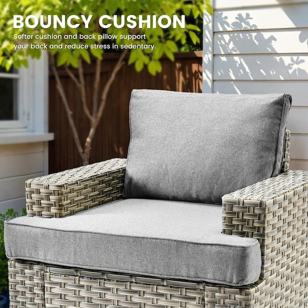 Merritt 8-Piece Wicker Outdoor Furniture Patio Conversation Sofa Seating Set with a LED Table and Dark Grey Cushions