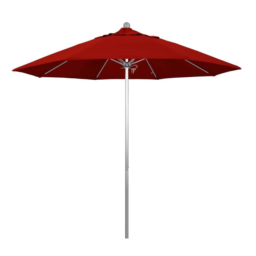9 ft. Silver Aluminum Commercial Market Patio Umbrella with Fiberglass Ribs and Push Lift in Jockey Red Sunbrella price history on PriceWatchPro
