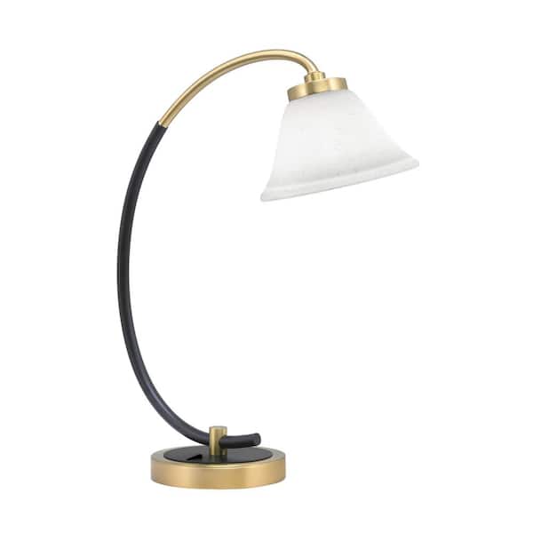 Unbranded Delgado 18.25 in. Matte Black and New Age Brass Accent Desk Lamp with White Muslin Glass Shade