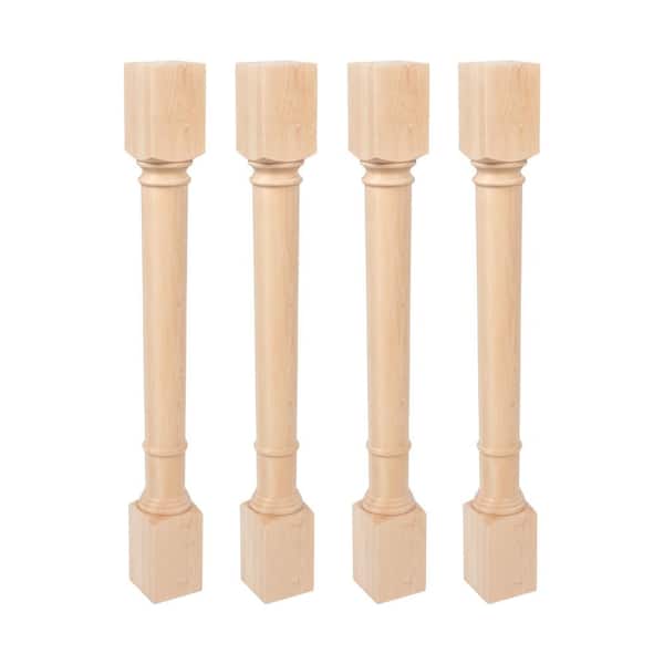 American Pro Decor 35.25 in. x 3.75 in. Unfinished Solid North American Hard Maple Traditional Full Round Kitchen Island Leg (4-Pack)