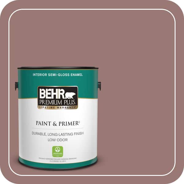 BEHR PREMIUM PLUS 1 gal. #120F-5 Hickory Stick Semi-Gloss Enamel Low Odor Interior Paint & Primer