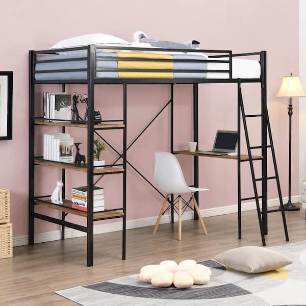 Eer Black Twin Metal Loft Bed With, Twin Loft Bed With Desk Under