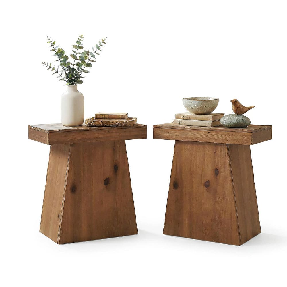 Kerlin 23.6 in. Natural Brown Solid Wood End Table Set of 2, Nightstand Living Room Side Table (2 products) price history on PriceWatchPro