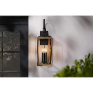 Havenridge 3-Light Gray Wood Hardwired Outdoor Wall Lantern Sconce with Clear Glass (1-Pack)