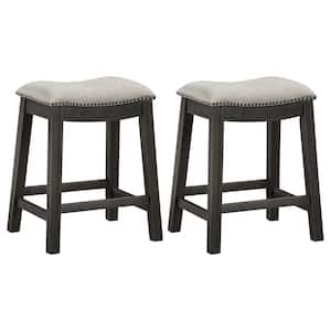Elliston 24.25 in. Dark Grey and Beige Backless Wood Counter Height Saddle Bar Stool (Set of 2)