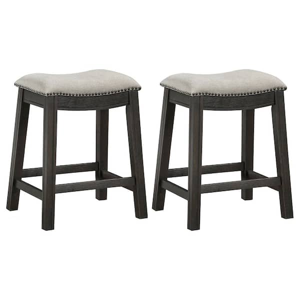 Coaster Elliston 24.25 in. Dark Grey and Beige Backless Wood Counter Height Saddle Bar Stool (Set of 2)