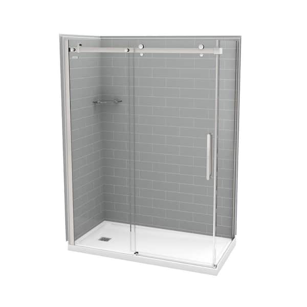 Utile Metro 32 in. x 60 in. x 83.5 in. Left Drain Corner Shower Kit in Ash Grey with Chrome Shower Door
