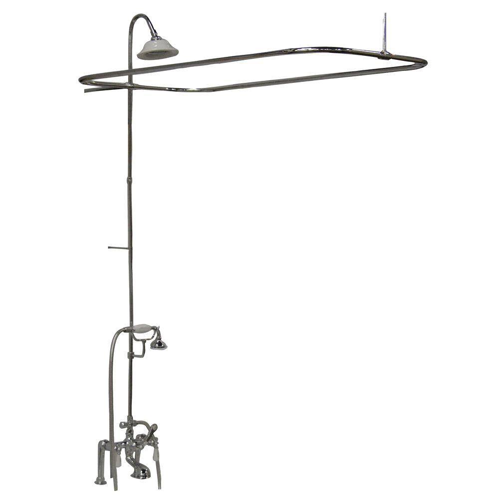 3-Handle Claw Foot Tub Faucet with Hand Shower and Shower Unit in Chrome