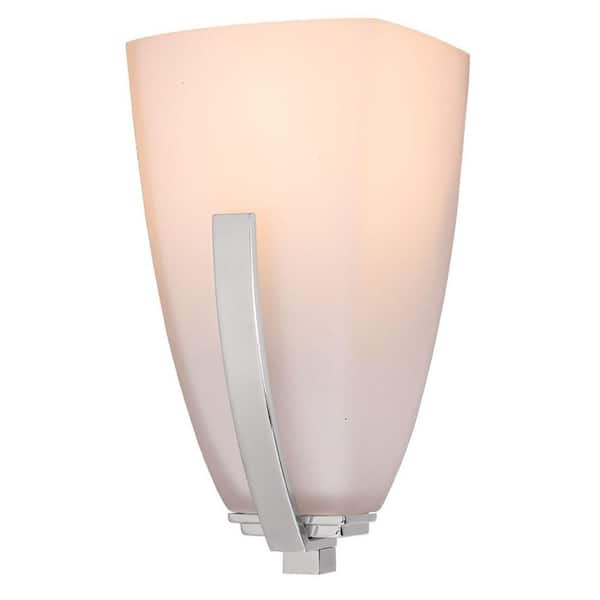Home Decorators Collection Sydney 1-Light Polished Nickel Sconce with Etched White Glass Shade