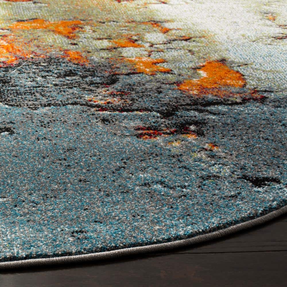 Glacier Blue and Multicolor Abstract Round Area Rug