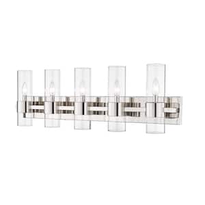 Lawson 38 in. 5-Light Polished Nickel Vanity Light with Clear Glass Shade