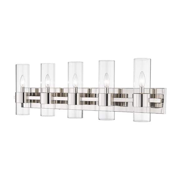 Unbranded Lawson 38 in. 5-Light Polished Nickel Vanity Light with Clear Glass Shade