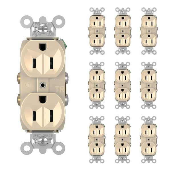 Legrand Pass and Seymour 15 Amp 125-Volt Tamper Resistant Commercial Grade Backwire Duplex Outlet, Ivory (10-Pack)